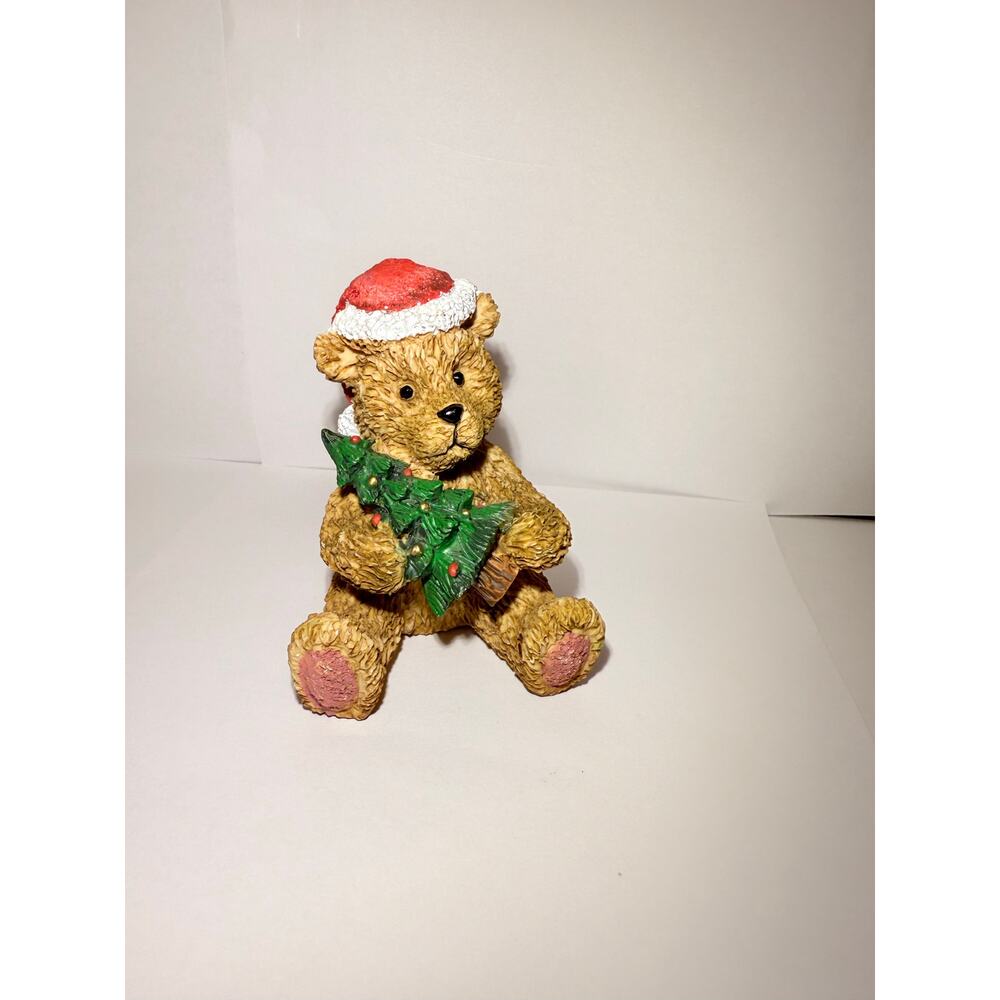 Vintage Cinnamon Teddy Bear With Santa Hat Christmas Tree Figurine